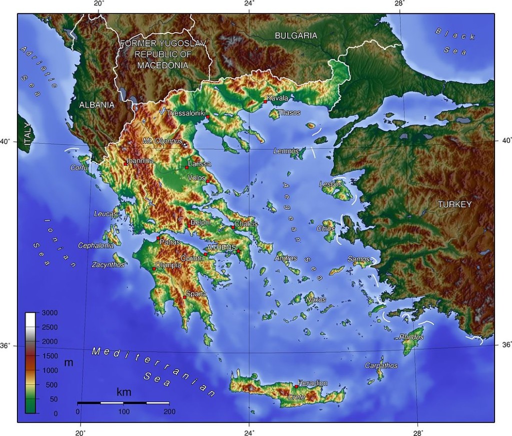 Topografisk karta över Grekland